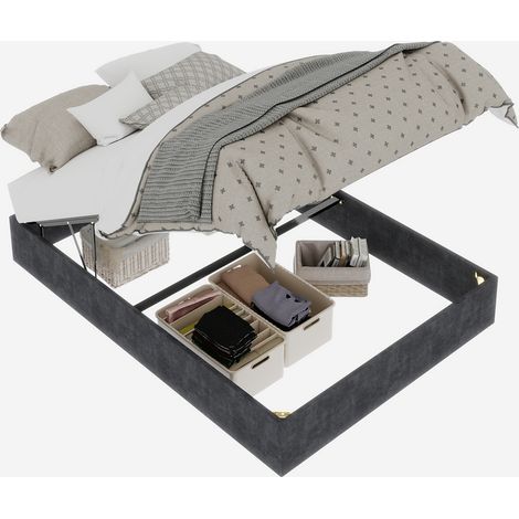 Lit Double en Tissu 140 x 200 cm avec Dossier Réglable et Pieds de Soutien, Sans Matelas, Gris (1/5)