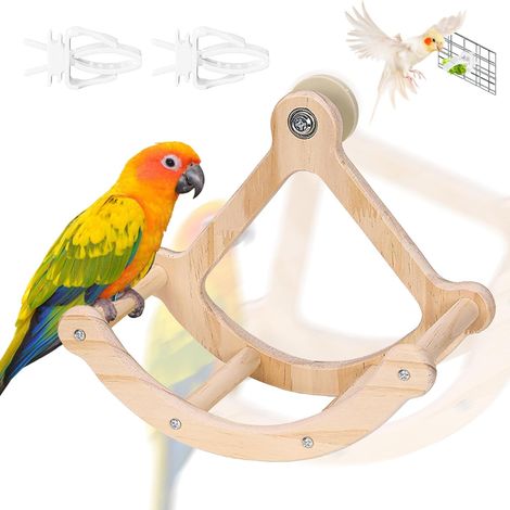 1 Jouet pour oiseaux, balançoire en bois massif, style bateau pirate, accessoire de cage pour perroquet