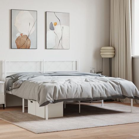 Metal Bed Frame without Mattress with Headboard White 160x200cm vidaXL (1/5)