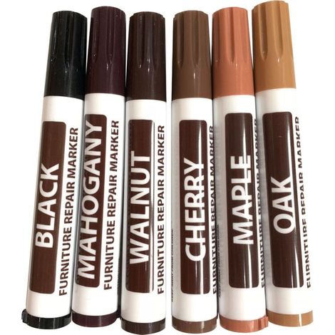 6 pcs Stylos de retouche de Meubles Marqueur feutré Multi-usages Kit de réparation de Meubles pour teintures, égratignures, planchers de bois (1/4)