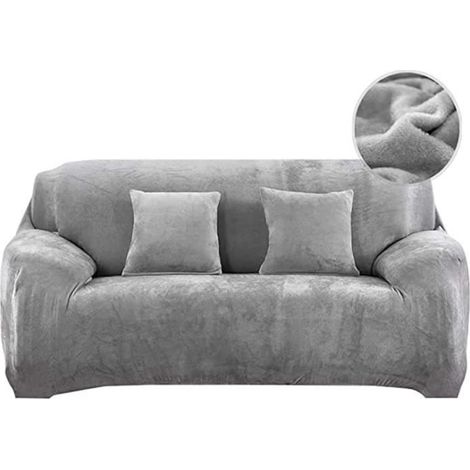 Housse de Canapé Extensible,1 Pièce Velours Revêtement de Canapé Élastique, 3Places Couvre pour Canapé Protege de Meubles-Gris (1/4)