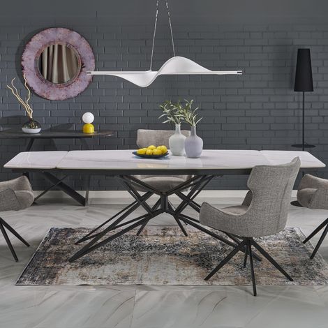 Table à manger extensible 160/240 cm - plateau aspect marbre blanc BEATRIX (1/5)