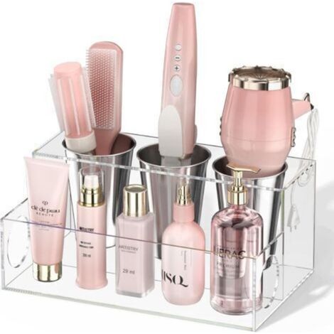 Organizer aus transparentem Acryl für Haarstyling-Geräte und Haartrockner, zur Platzierung auf dem Badezimmerwaschtisch, für Accessoires, Make-up und Toilettenartikel. (1/4)