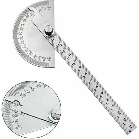 Goniometro angolare a testa tonda da 0 a 180 gradi, goniometro angolare multifunzionale in acciaio inossidabile, goniometro angolare a testa tonda per ingegneri, pittori e disegnatori. (1/4)