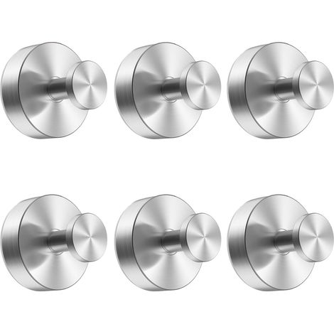 6 pièces Crochets à ventouse - Crochets à ventouse en acier inoxydable détachables sans perçage - Pour cuisine, salle de bain, fenêtres et murs en verre (Argent) (1/5)