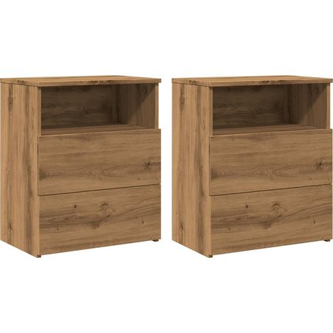 Juego de 2 mesitas de noche con dos cajones y compartimento abierto 50 x 32 x 60 cm madera contrachapada color roble DEC035054