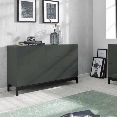 Dmora - Kommode Dmazzi, Küchen-Sideboard mit 1 Tür und 3 Schubladen, Wohnzimmer-Buffet, 100% Made in Italy, cm 110x40h47, Anthrazit glänzend (1/4)