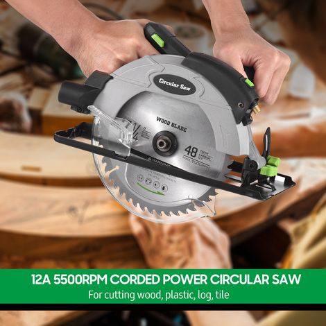 Scie circulaire filaire 12A 5500 tr/min avec lame 7-1/4'' et guide laser Profondeur de coupe maximale 2,45'' (90°), 1,81'' (45°) pour bûches de bois 3 lames EU (1/5)
