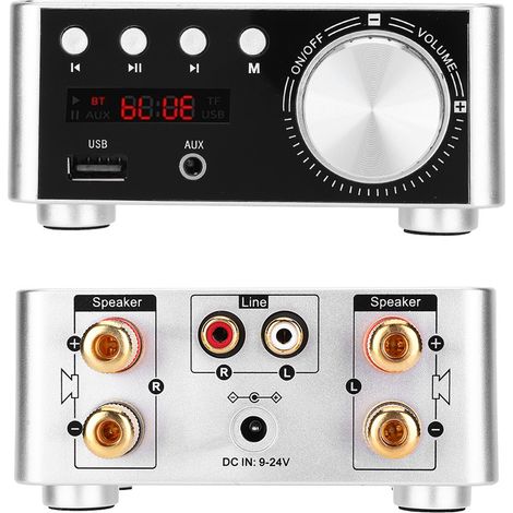 Amplificateur audio numérique HiFi Bluetooth 5.0 avec lecteur de carte mémoire, stéréo 2 x 50 W, argent (1/5)