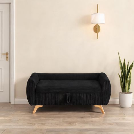 Banc de rangement pliable en velours côtelé noir avec pieds (1/5)