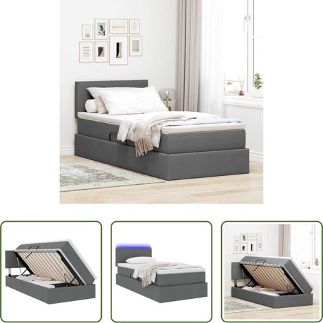vidaXL Cama de almacenamiento LED con colchón Gris oscuro 90 x 190 cm (1/5)
