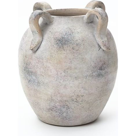 Terrakotta-Vase mit vier Henkeln, 20,8/23 cm, grau-weiß