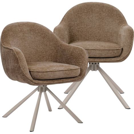 Chaise en tissu marron et pied central en métal beige Florine (lot de 2) (1/5)