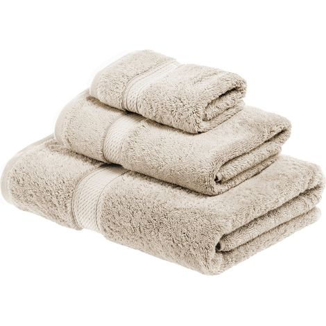 Superior - Set di Asciugamani, Cotone Egiziano, Pietra, 900 g, 3 Pezzi (1/5)