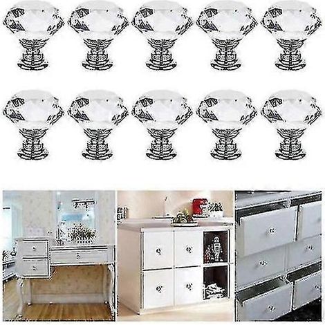 Lot de 12 boutons de porte/tiroir en verre cristal de 30 mm, style diamant. (1/5)