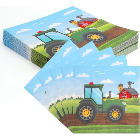 40 Traktor-Servietten, Bagger-Servietten, Traktor-Partyartikel, Traktor-Geschirr, Traktor-Tisch für Jungen- und Mädchen-Geburtstagsfeiern (1/5)
