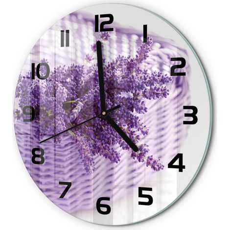 Horloge Murale Ronde Grande Lisibilité Verre Trempé Silencieuse pour Salon Lavande dans un panier fi 30 cm (1/5)
