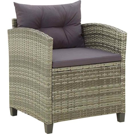 Chaise de jardin - Chaise d'extérieur pour terrasse/jardin avec coussins Résine tressée Gris BV338793 - BonneVie (1/5)