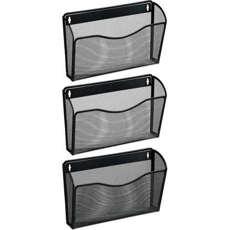 Porte-Documents Mural en Lot de 3, Fer, pour Magazines et journaux, H x L x P : 22 x 35,5 x 8,5 cm, Noir (1/4)