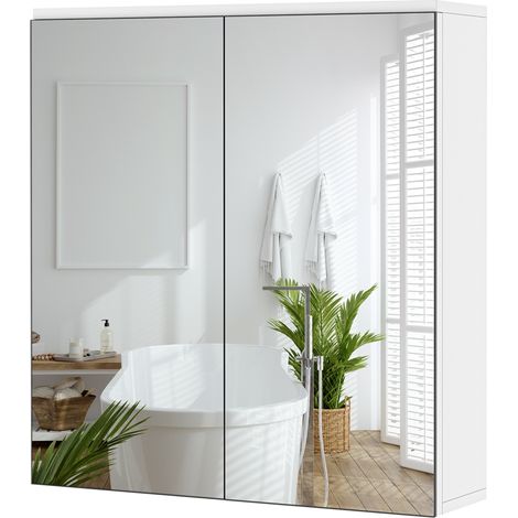 Homevive Armario de Baño con Espejo Armario de Pared Baño para Colgar Muebles de Baño con 2 Puertas/con Estantes Ajustables 63x15x65cm Blanco (1/5)