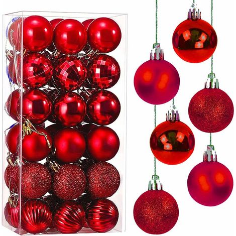 Rot 36 Weihnachtskugeln Christbaumschmuck Weihnachtskugeln aus Kunststoff Ornamente Weihnachtskugeln bis Ø 4 cm (1/5)