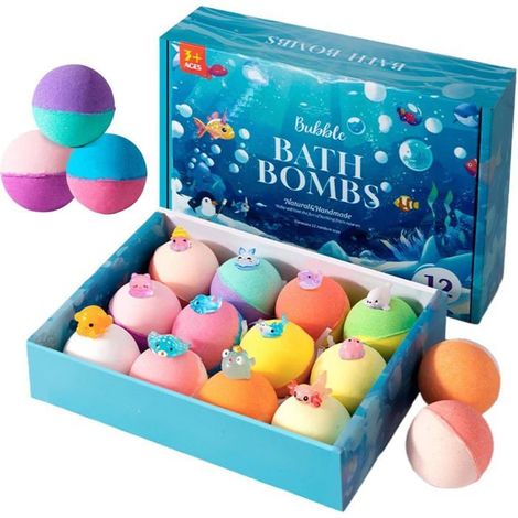 12 Bombes Bain avec Jouets d'animaux l'intérieurBombes Bain Enfant avec Surprise Animaux Marins Faits Main Jouet Bath Salt Balls (1/5)
