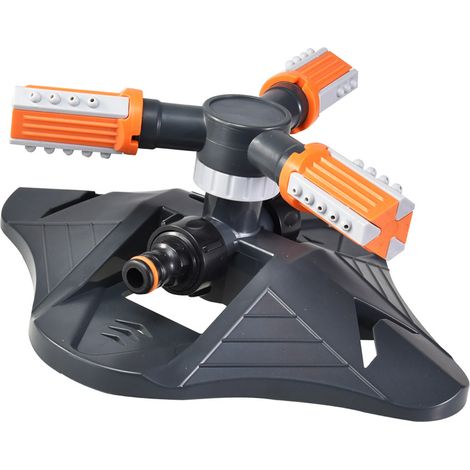 Arroseur de pelouse 3 buses 360° auto-rotatif irrigation pour jardin gazon orange (1/5)