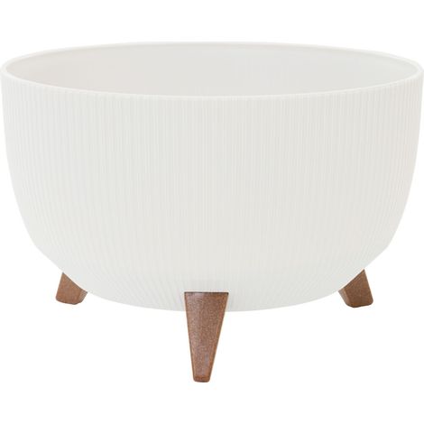 Pflanzgefäße OSLO STRIPE weiß Streifenoptik, 40 x 25 cm Kunststoff auf Füßen mit Einsatz (1/3)