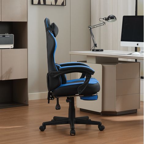 Chaise gaming ergonomique noir et bleu avec repose-pieds réglable, support lombaire, en PVC MEUBLIV (1/5)