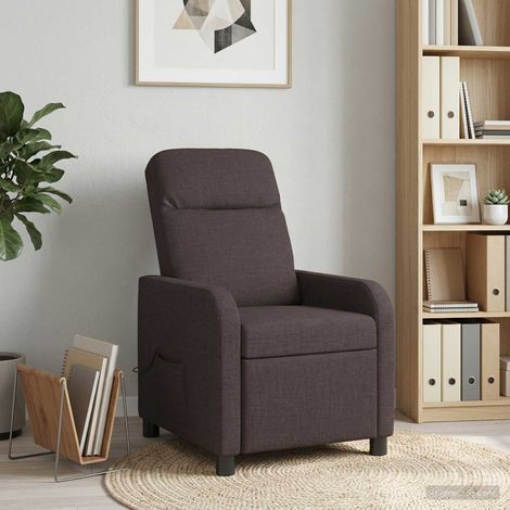 vidaXL Silla de masajes reclinable Marrón Oscuro Tela (1/5)