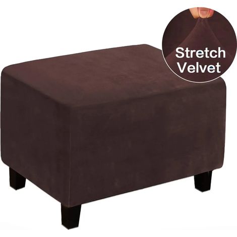 Housse extensible pour pouf, housse de tabouret, housse de protection pour repose-pieds, housse en velours pour pouf (XL, marron) (1/5)