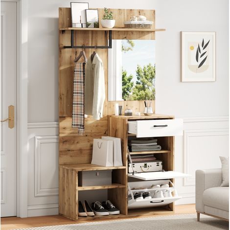 meuble rangement entrée compact 100 cm blanc bois OKMYHOME (1/5)