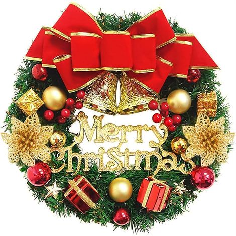 Ghirlanda natalizia da porta, 30 cm, ghirlanda di fiori artificiali, decorazione natalizia da appendere con fiocco, ghirlanda con sonagli, ghirlanda per albero di Natale, decorazione per cornice del c (1/5)