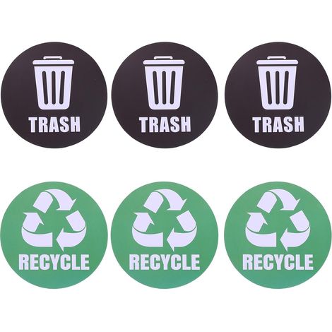 Set mit 6 wasserfesten PVC-Aufklebern zur Mülltrennung, vielseitige Recycling-Etiketten für Haushalt und Hotel, einfach anzubringen (1/2)
