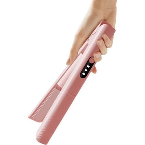 Lisseur à cheveux sans fil rechargeable par USB avec plaques en céramique tourmaline - Rose, compatible avec tous les types de cheveux (1/5)