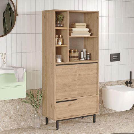 Mobile Colonna Fermana, 4 Ripiani, 3 Ante, 8 Vani, 75x36x162h cm Marrone Rovere (1/5)