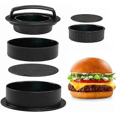 Presse à hamburgers 3 en 1, presse à hamburgers, presse à steaks hachés, moule à hamburgers farcis pour grillades, mini-burgers antiadhésifs, presse à hamburgers de bœuf, noir (1/5)