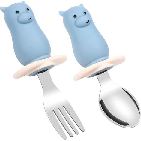 Couverts bébé,Couverts Enfants,2pcs Fourchette et Cuillère Enfant Ensemble Cuillère et Fourchette en Acier multicolor COUVERTS BEBE (1/4)