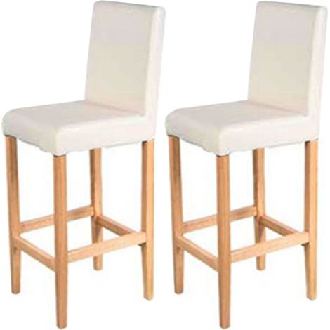 [NUNCA USADO] Lote de 2 taburetes de bar Vicenza, taburete de bar taburete de barra, madera + CUERO, crema, patas claras