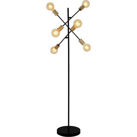 Lampadaire Design Minimaliste Métal Noir Mat et Doré pour Salon et Bureau E27 150 x 49 cm - PANGIVO (1/5)