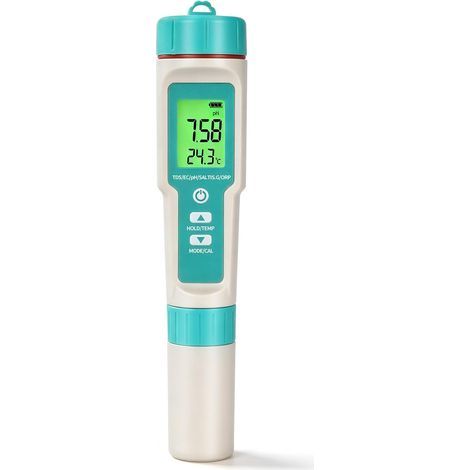 Termómetro para piscinas 7 en 1, medidor de pH y salinidad, kit de prueba digital (TDS, EC, ORP, SG, salinidad) (1/5)