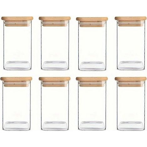 Bocaux en verre avec couvercles hermétiques en bambou - Bocaux de rangement pour bonbons et autres en-cas (1/5)