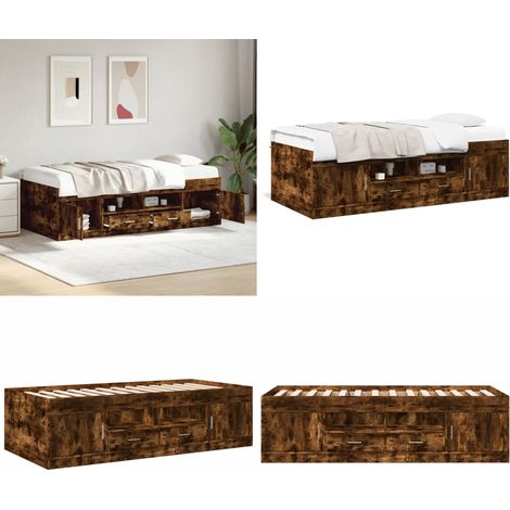 Lit de jour avec tiroirs sans matelas chêne fumé 100x200 cm - Lit Convertible - Canapé Lit - Meuble Multifonction - Lit Invité - Rangements Intégrés - Home & Living (1/5)