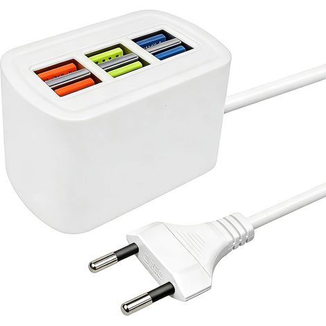 Caricabatterie USB a 6 porte da 5 V 3,1 A, stazione di ricarica USB portatile a 6 porte, hub di ricarica USB-A con spina europea per smartphone, tablet, tastiere, mouse, controller di gioco e cuffie (1/5)