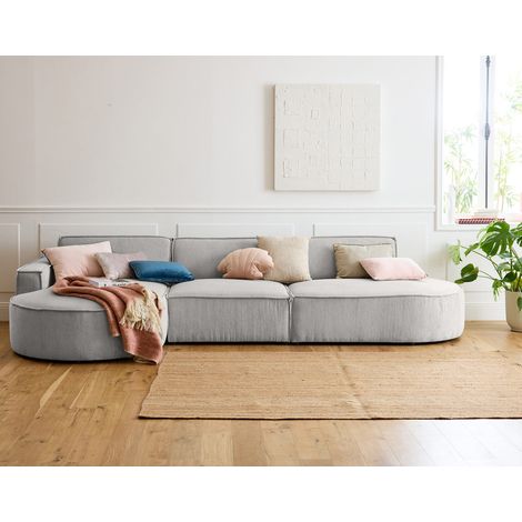 Spiaggia - ecksofa links - abgerundete form - 5 sitzplätze - aus cordstoff - hellgrau