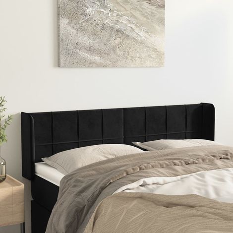 Tête de lit avec oreilles Noir 147x16x78-88 Velours 2 (1/5)
