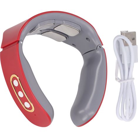 Elektrisches Nackenmassagegerät mit Puls- und Wärmefunktion, 6 Modi, 9 Stufen, 4 Elektroden, kabelloses Nackenmassagegerät, rot - AquaForge (1/5)