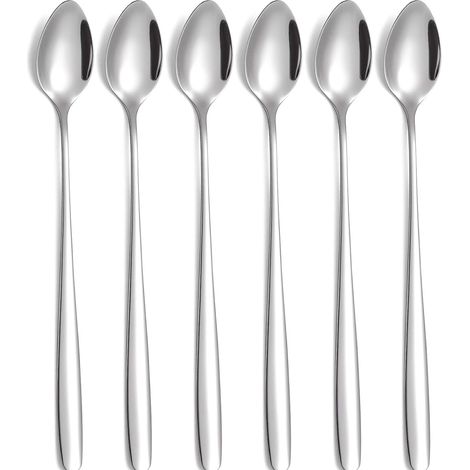 Lot de 6 cuillères à café en acier inoxydable à long manche, idéales pour latte café, expresso, chocolat chaud, 19.8cm (1/5)