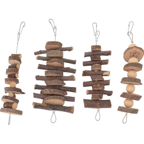 Jouet à mâcher pour petits animaux, 4 pièces, lapin suspendu en bois de pommier, pour cochon d'inde, Hamsters, souris, perroquet (1/5)