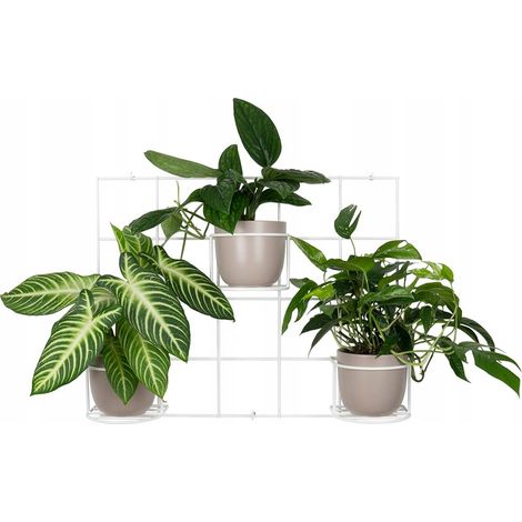 Fioriera da parete in metallo bianco Hedera 3 con 3 cestini - traliccio sospeso per vasi ed erbe aromatiche in stile boho, vintage e country. (1/5)